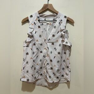 H&M Conscious Collection White Ruffled Sleeveless Jungle Blouse Top - Women’s 6
